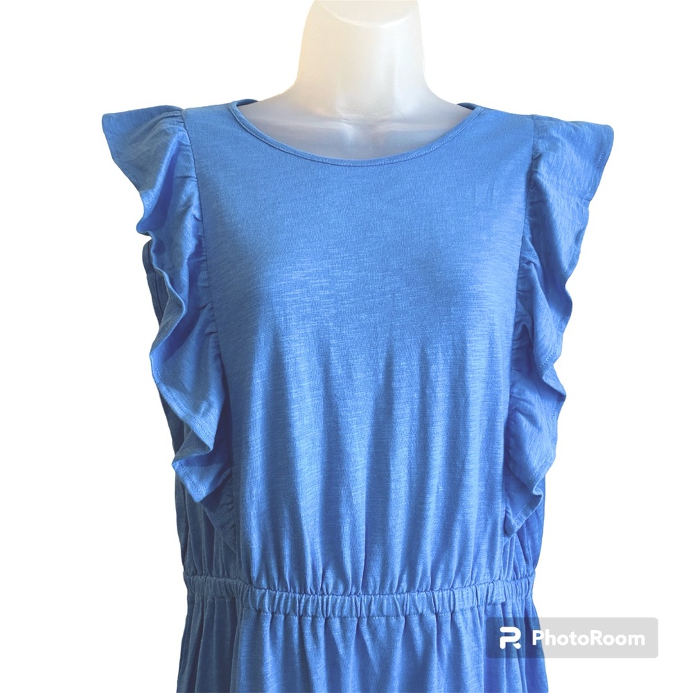 LOFT Women’s Ruffle Tiered Cap Sleeve Midi Dress size Large Summer Lake Blue - Picture 5 of 5